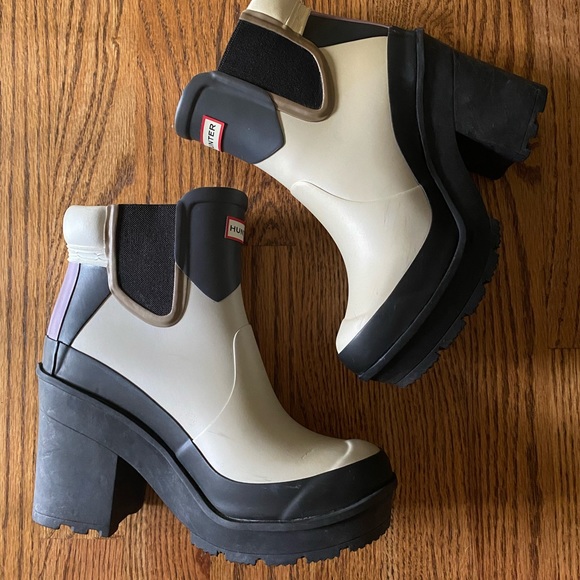 hunter block heel rain boots